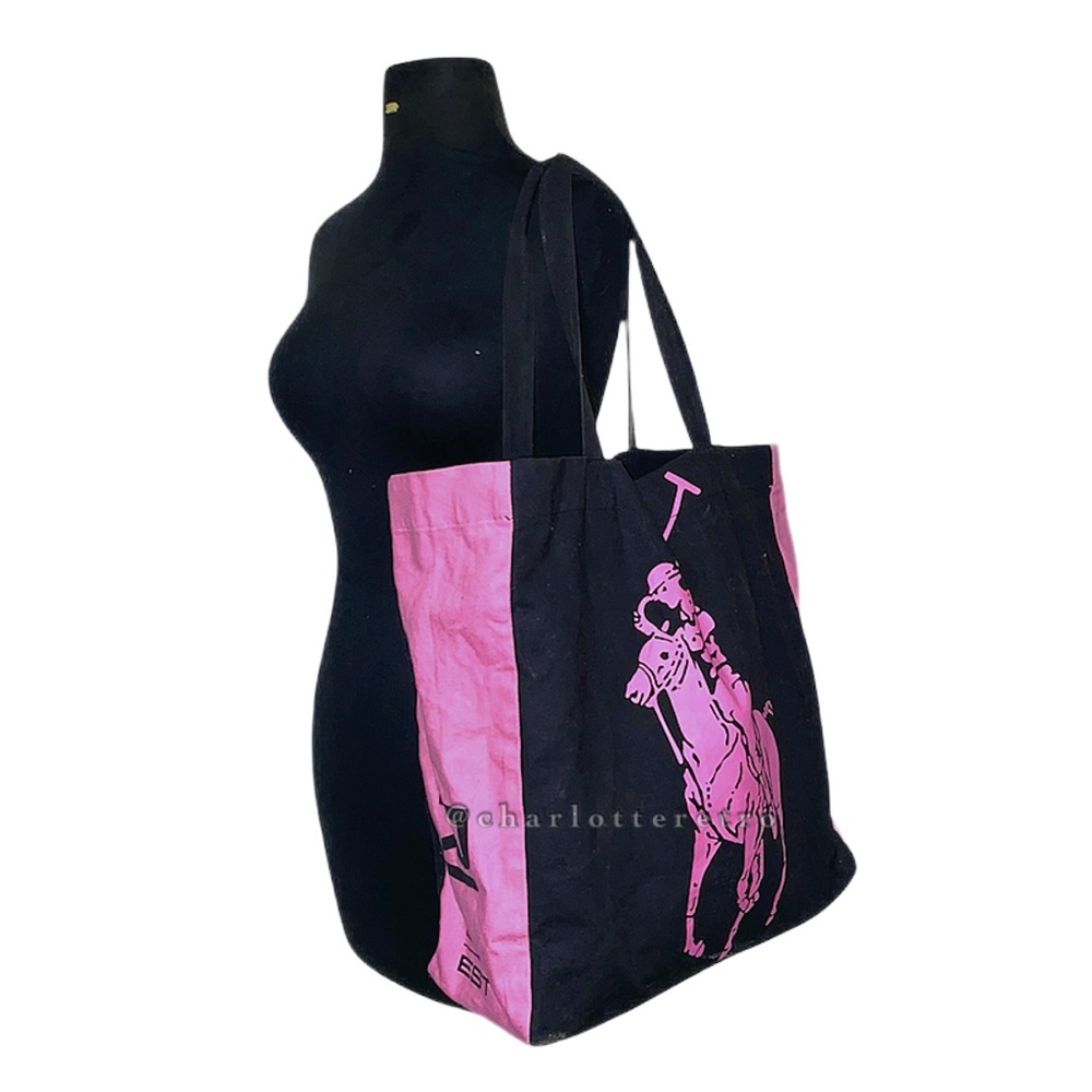 Y2K vtg Ralph Lauren • Colorblock Canvas Tote • Pink Jockey - Picture 2 of 5